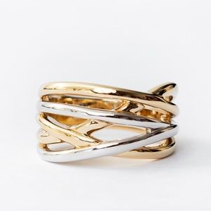 14K gold 2 tone high polished highway design band ring 10